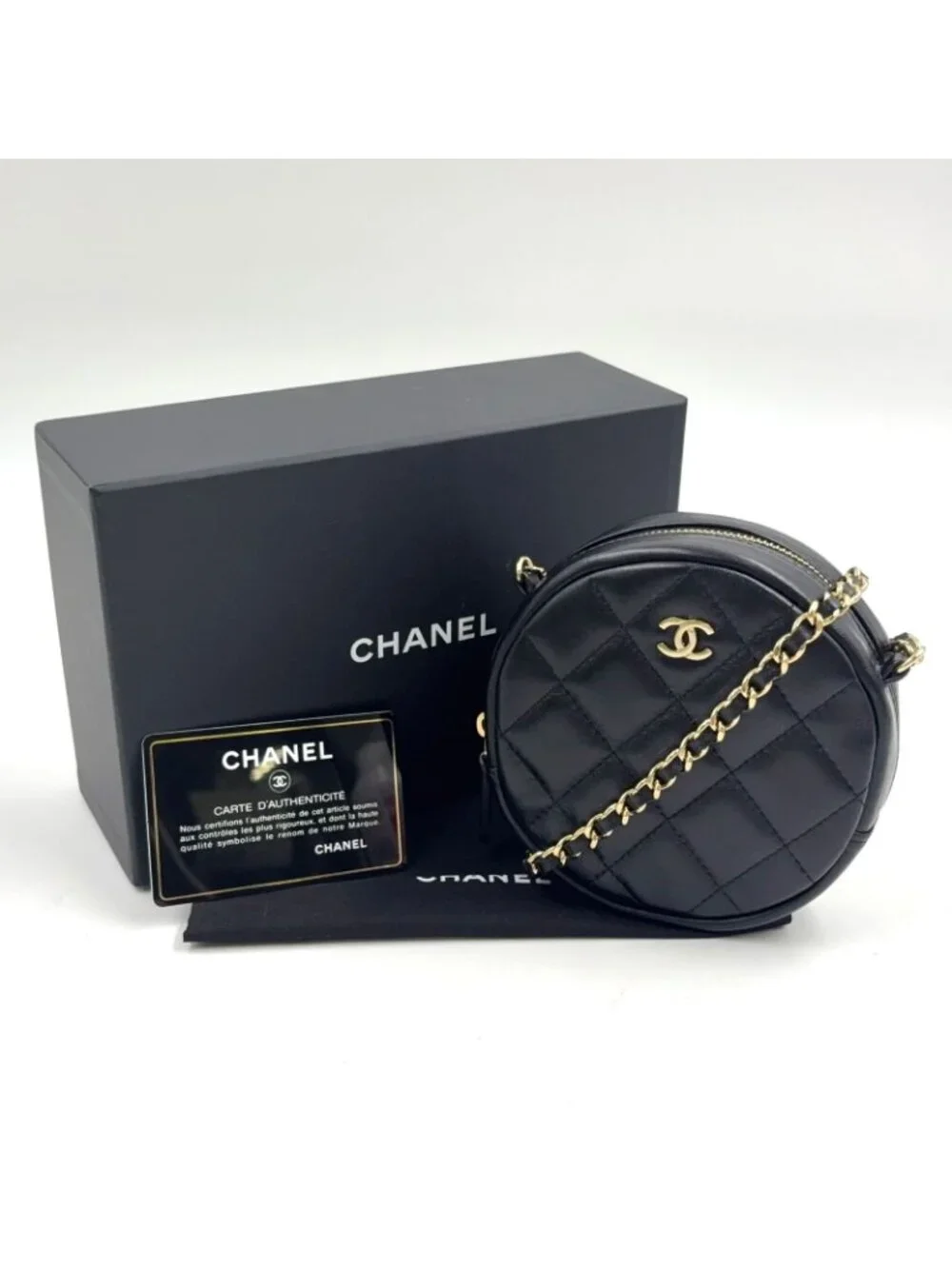 Chanel Classic Round Chain Lambskin Black Shoulder Bag Gold